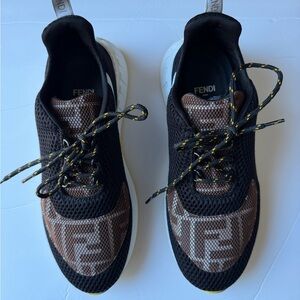 Fendi Black and Brown Mesh Sneakers, kid size 38, fits US Women 8. Never used